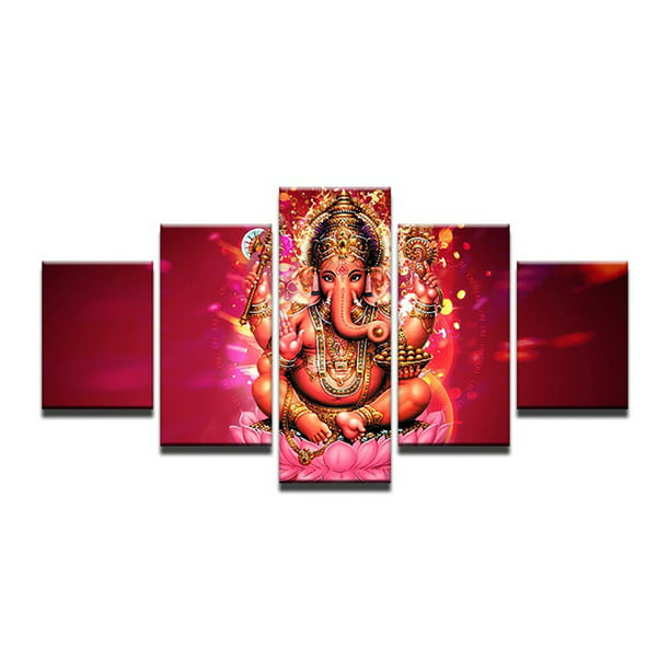 5Pcs/Set Ganesh Elephant God Print Canvas Painting Poster Wall Art Home Decor 